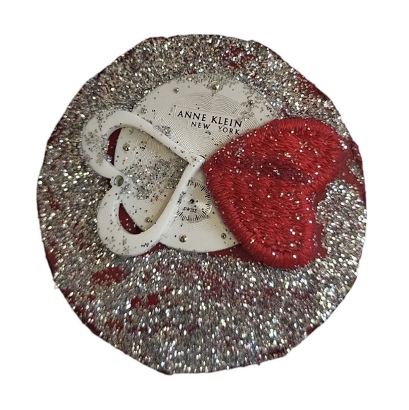 Anne Klein Watch Glitter Heart Brooch Pin - Picture 1 of 2